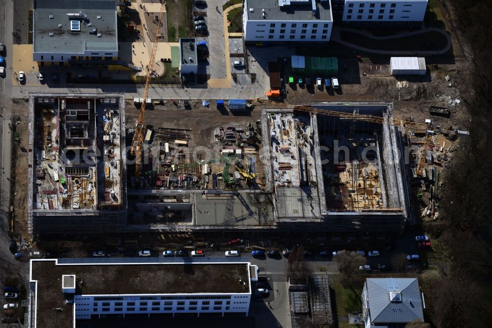 Aerial photograph Leipzig - New construction site of the school building Sportoberschule on Nordrand of Waldstrassenviertels in the district Mitte in Leipzig in the state Saxony