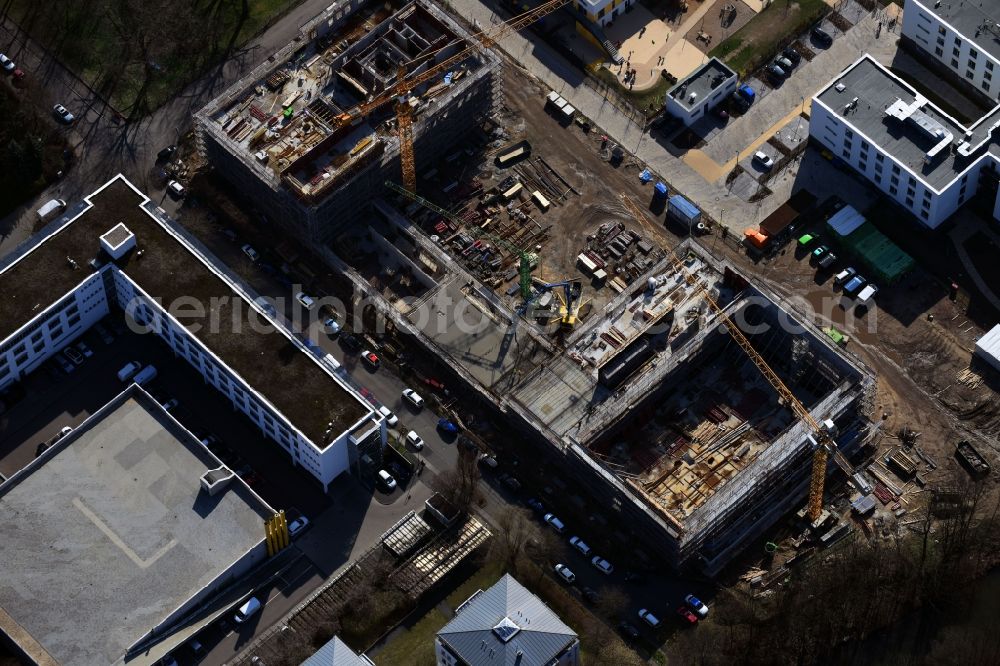 Leipzig from above - New construction site of the school building Sportoberschule on Nordrand of Waldstrassenviertels in the district Mitte in Leipzig in the state Saxony