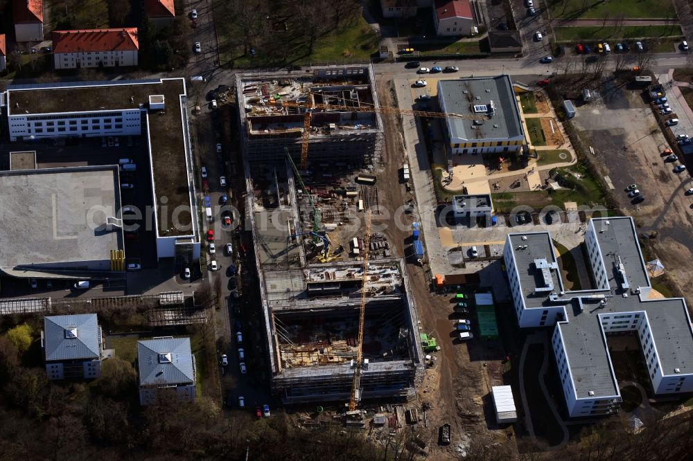 Leipzig from the bird's eye view: New construction site of the school building Sportoberschule on Nordrand of Waldstrassenviertels in the district Mitte in Leipzig in the state Saxony