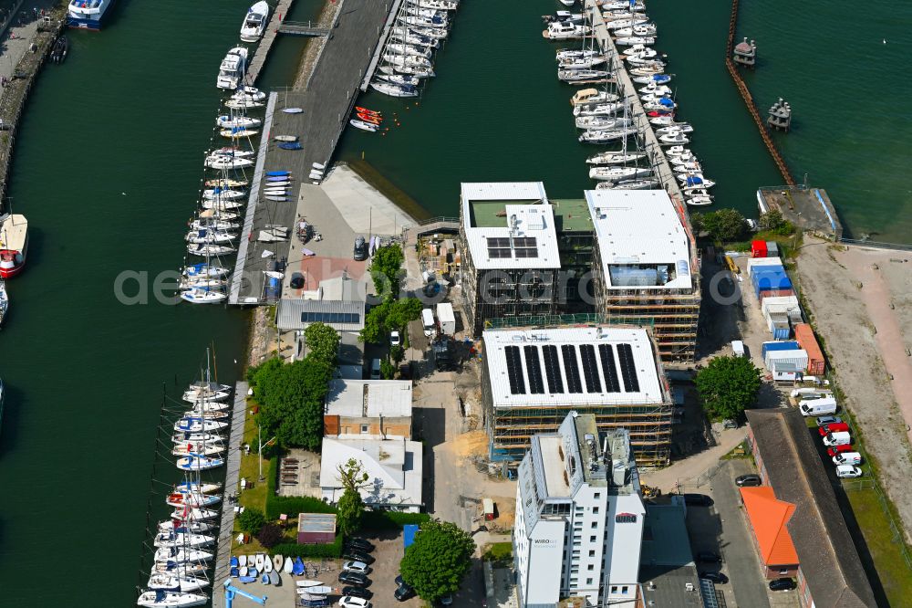 Rostock from the bird's eye view: Construction site for the new school building of the Yachthafen sports school in the Warnemuende district of Rostock on the Baltic Sea coast in the state of Mecklenburg-Western Pomerania, Germany