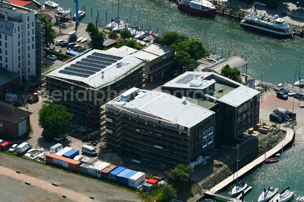 Aerial image Rostock - Construction site for the new school building of the Yachthafen sports school in the Warnemuende district of Rostock on the Baltic Sea coast in the state of Mecklenburg-Western Pomerania, Germany