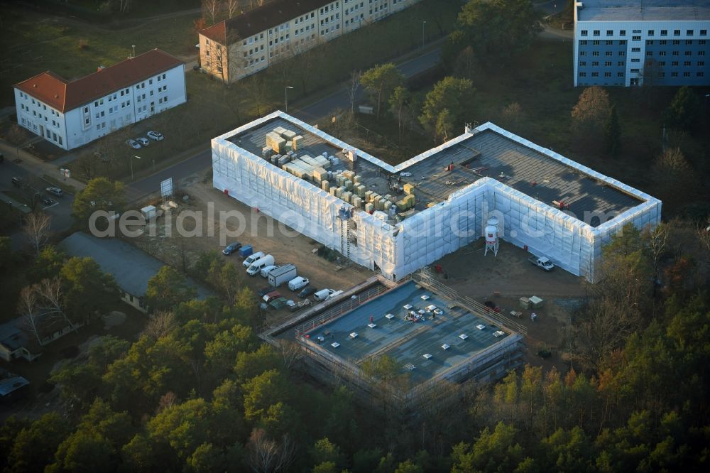 Fürstenwalde/Spree from the bird's eye view: New construction site of the school building Spree-Oberschule on Beeskower Chaussee in Fuerstenwalde/Spree in the state Brandenburg, Germany