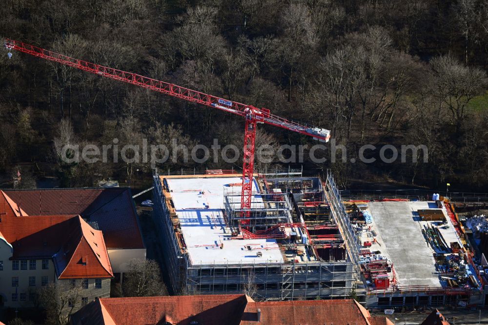 München from above - New construction site of the school building Staatliches Karlsgymnasium on street Am Stadtpark in the district Pasing in Munich in the state Bavaria, Germany