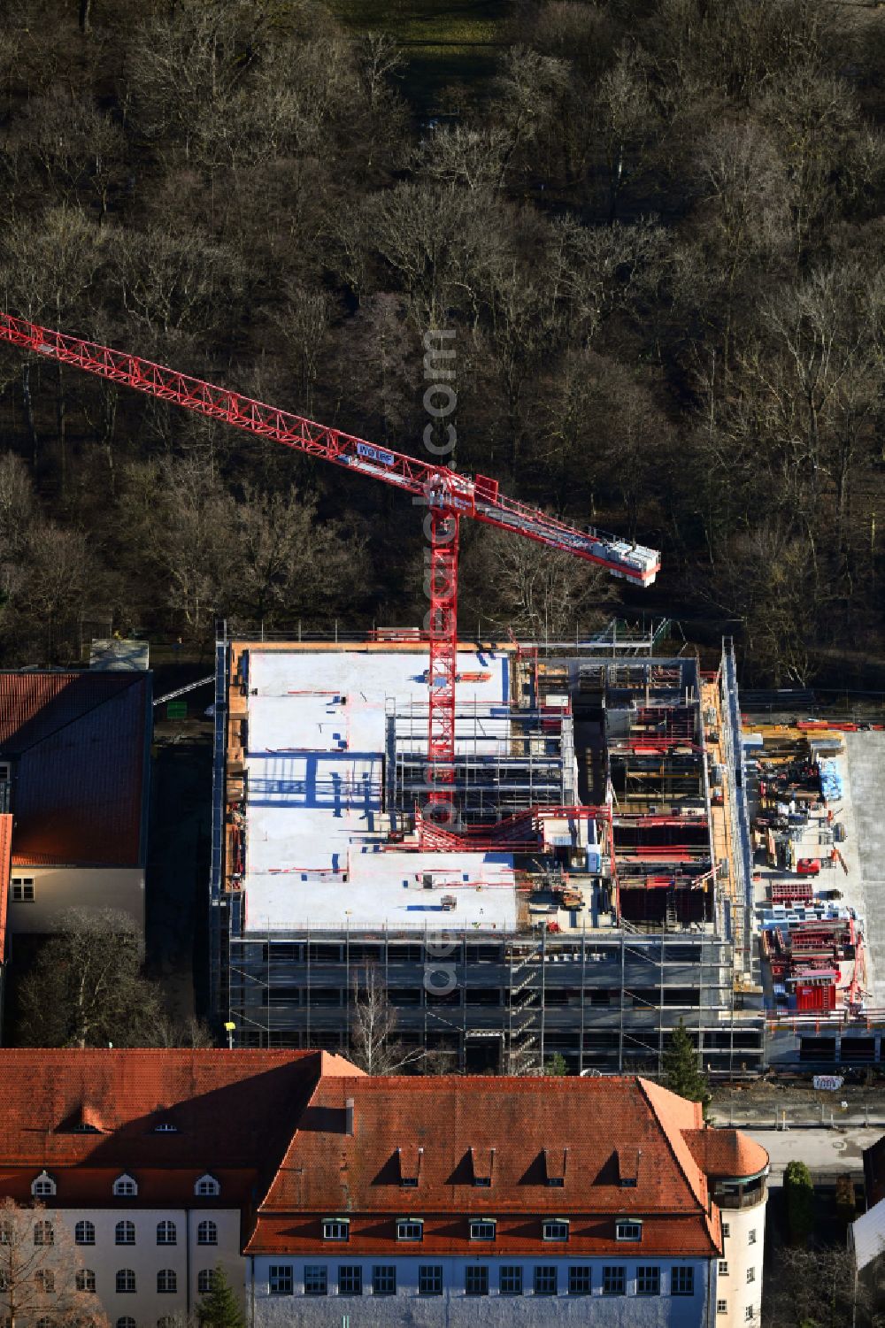 Aerial image München - New construction site of the school building Staatliches Karlsgymnasium on street Am Stadtpark in the district Pasing in Munich in the state Bavaria, Germany