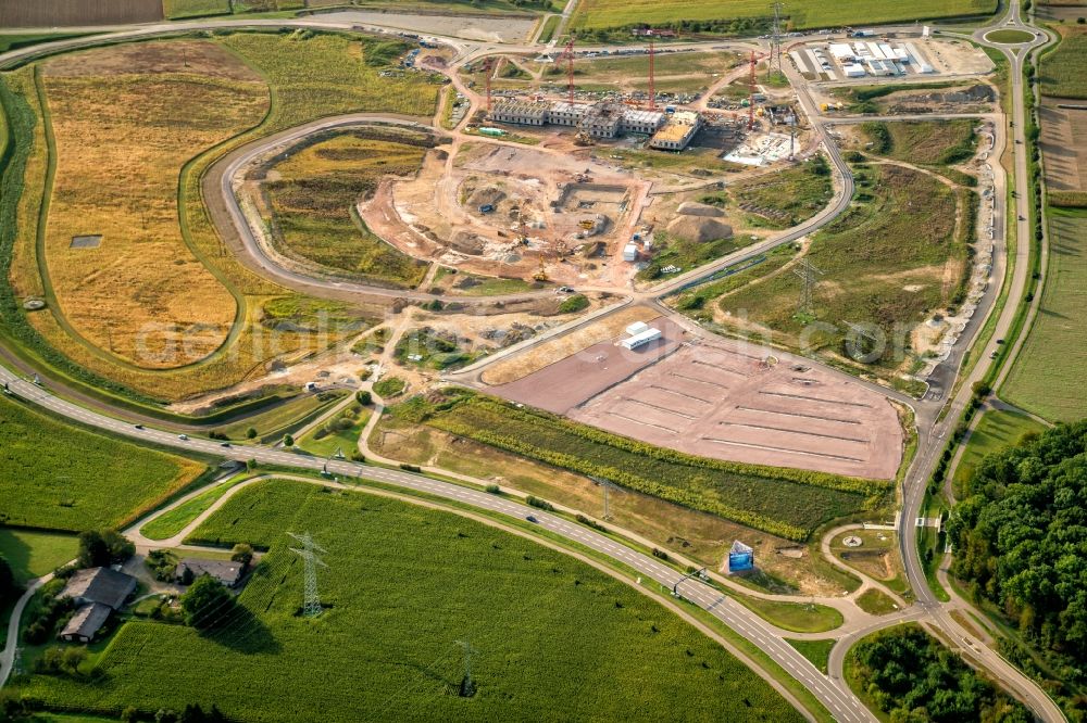 Rust from above - New construction site of the school building Vestisches Gymnasium in Rust in the state Baden-Wurttemberg, Germany