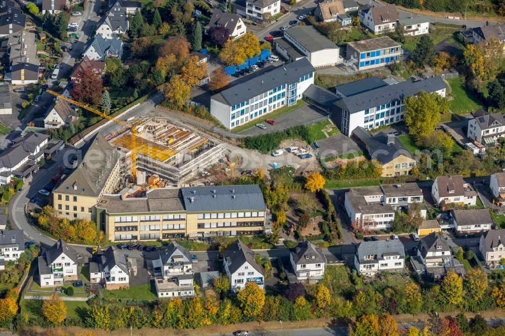 Aerial image Meschede - New construction site of the school building of St. Walburga-Schule An of Klocken Kapelle in Meschede in the state North Rhine-Westphalia, Germany