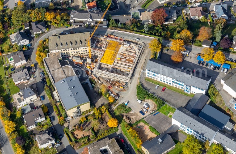 Meschede from above - New construction site of the school building of St. Walburga-Schule An of Klocken Kapelle in Meschede in the state North Rhine-Westphalia, Germany