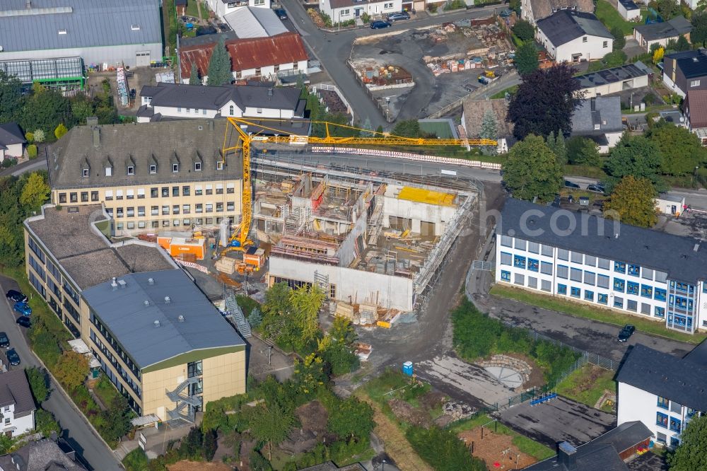 Meschede from above - New construction site of the school building of St. Walburga-Schule An of Klocken Kapelle in Meschede in the state North Rhine-Westphalia, Germany