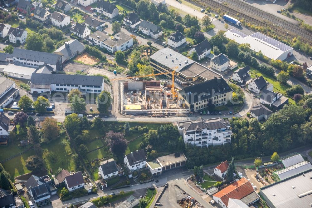 Meschede from the bird's eye view: New construction site of the school building of St. Walburga-Schule An of Klocken Kapelle in Meschede in the state North Rhine-Westphalia, Germany