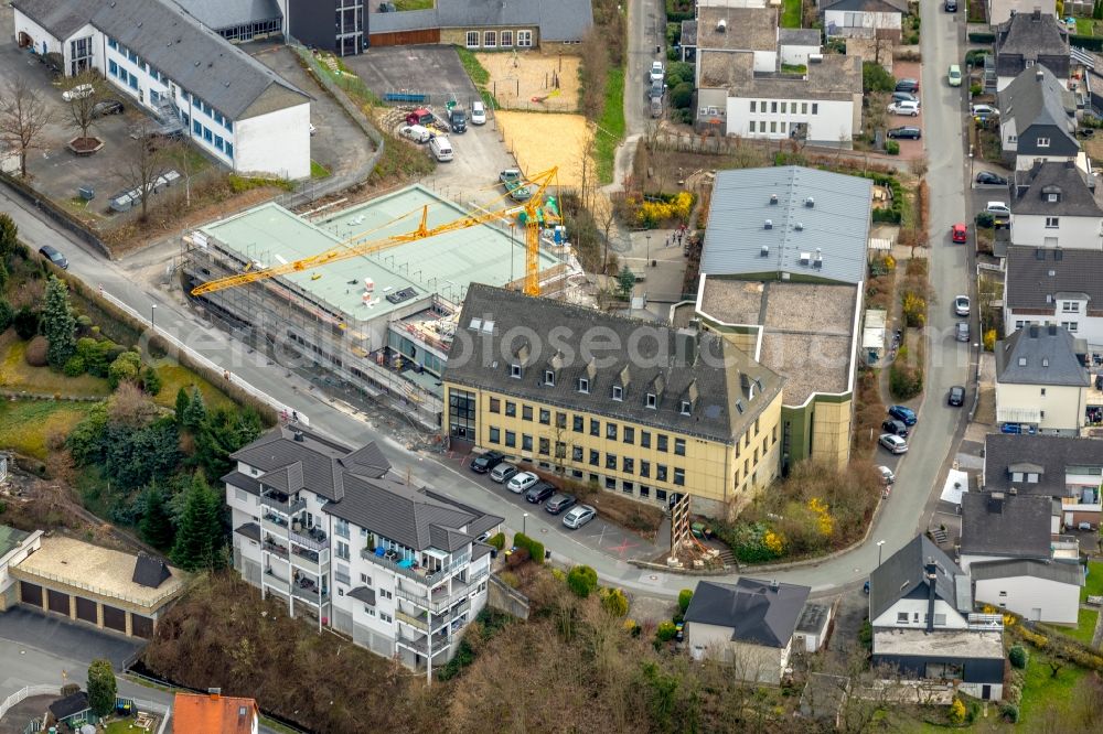 Aerial image Meschede - New construction site of the school building of St. Walburga-Schule An of Klocken Kapelle in Meschede in the state North Rhine-Westphalia, Germany