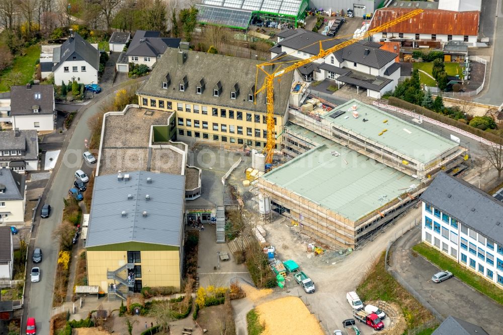 Meschede from the bird's eye view: New construction site of the school building of St. Walburga-Schule An of Klocken Kapelle in Meschede in the state North Rhine-Westphalia, Germany