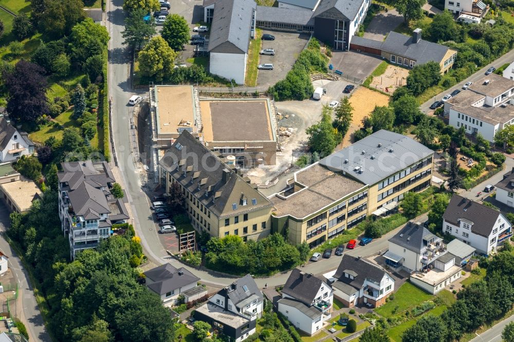 Meschede from above - New construction site of the school building of St. Walburga-Schule An of Klocken Kapelle in Meschede in the state North Rhine-Westphalia, Germany