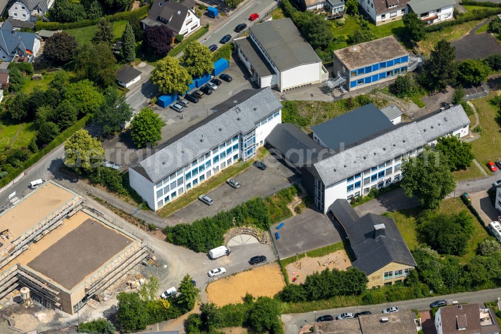 Meschede from above - New construction site of the school building of St. Walburga-Schule An of Klocken Kapelle in Meschede in the state North Rhine-Westphalia, Germany