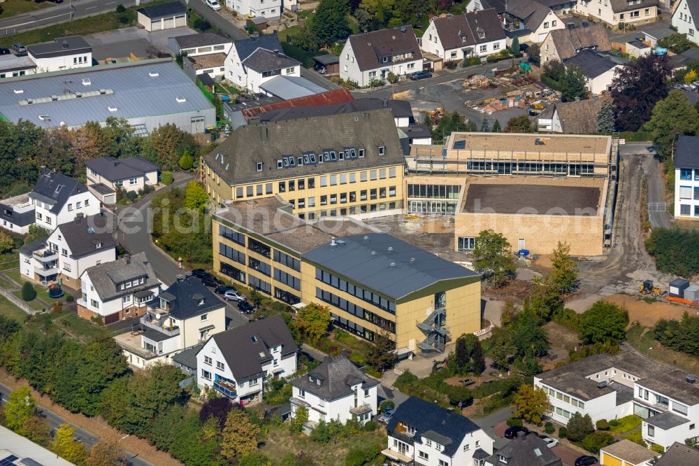 Meschede from above - New construction site of the school building of St. Walburga-Schule An of Klocken Kapelle in Meschede in the state North Rhine-Westphalia, Germany