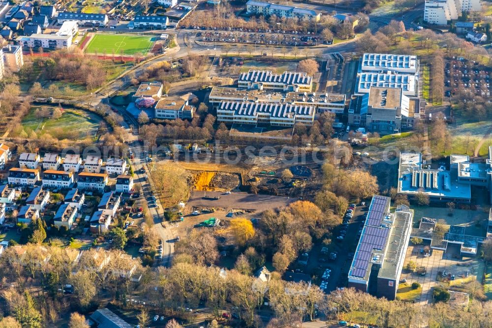 Aerial image Unna - New construction site of the school building with Continuing Education Center on Bildungscampus Unna on Berliner Allee in the district Alte Heide in Unna in the state North Rhine-Westphalia, Germany