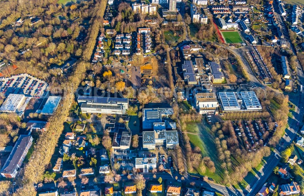 Aerial photograph Unna - New construction site of the school building with Continuing Education Center on Bildungscampus Unna on Berliner Allee in the district Alte Heide in Unna in the state North Rhine-Westphalia, Germany