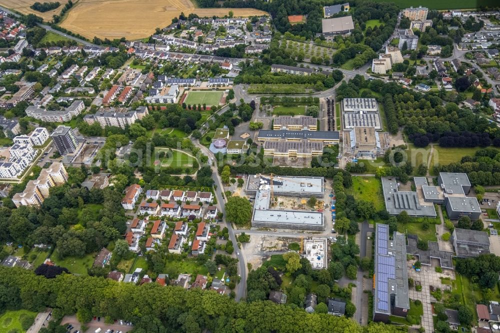 Aerial image Unna - New construction site of the school building with Continuing Education Center on Bildungscampus Unna in the district Alte Heide in Unna at Ruhrgebiet in the state North Rhine-Westphalia, Germany