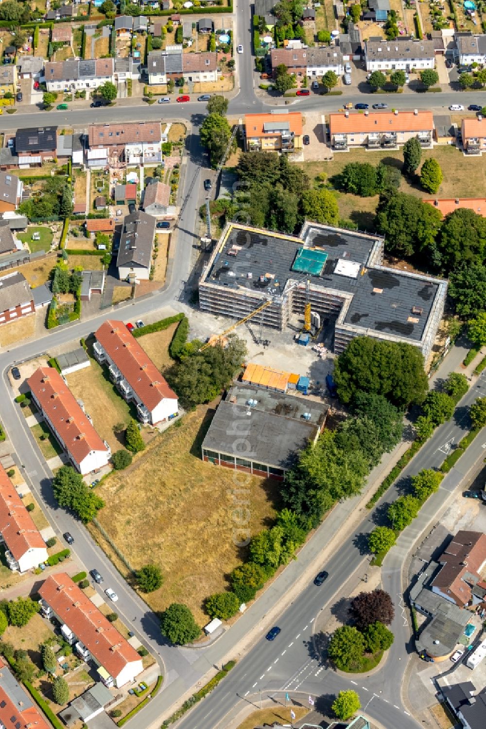 Aerial photograph Werne - New construction site of the school building of Wiehagenschule Am Weihbach in Werne in the state North Rhine-Westphalia, Germany