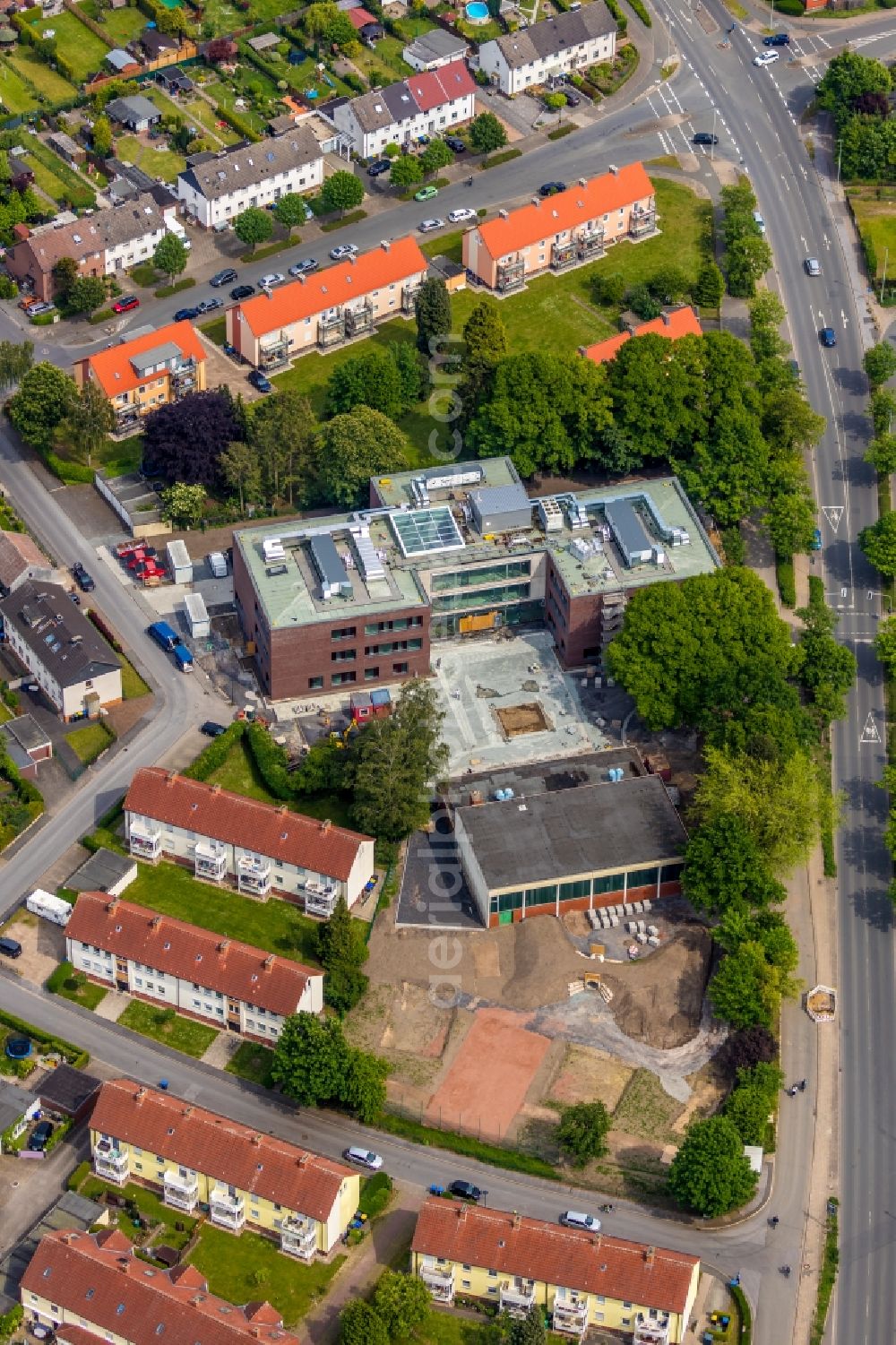 Aerial photograph Werne - New construction site of the school building of Wiehagenschule Am Weihbach in Werne in the state North Rhine-Westphalia, Germany