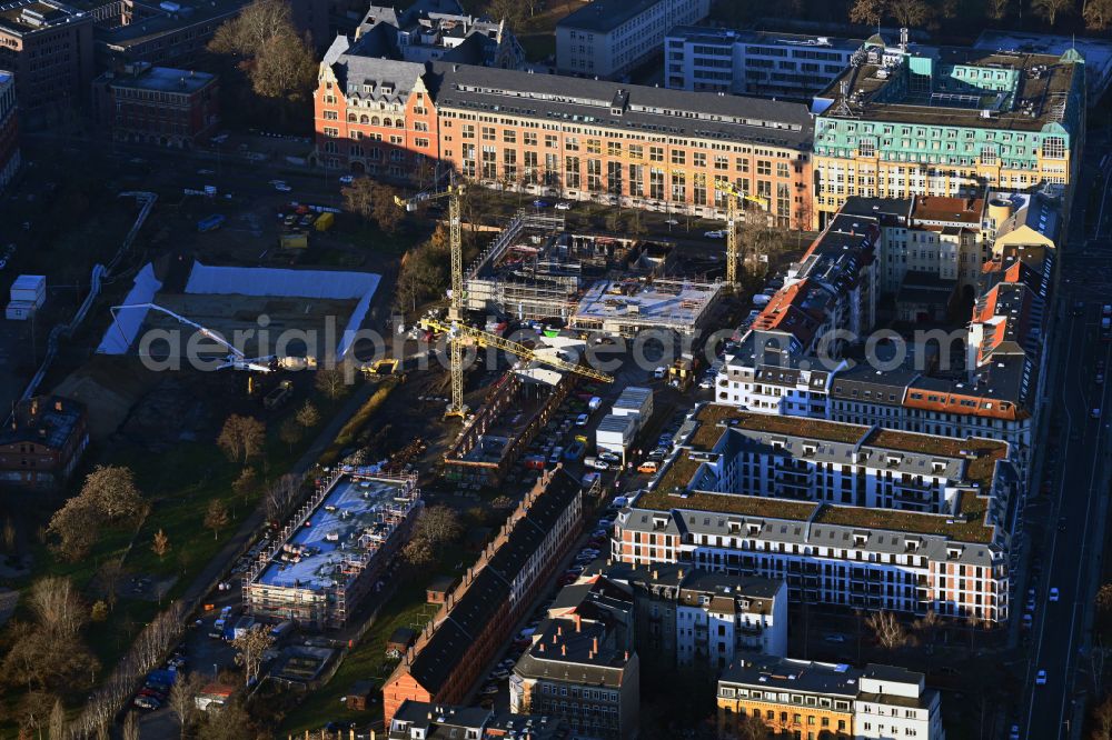 Aerial image Leipzig - Construction site for the new school building Wilhelm-Busch-Grundschule at the corner of Reichpietschstrasse and Am Gerichtsweg in the district of Reudnitz in Leipzig in the state of Saxony, Germany