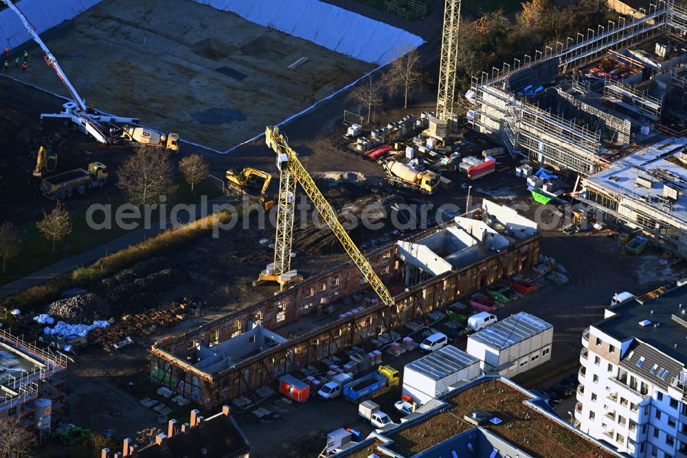 Aerial photograph Leipzig - Construction site for the new school building Wilhelm-Busch-Grundschule at the corner of Reichpietschstrasse and Am Gerichtsweg in the district of Reudnitz in Leipzig in the state of Saxony, Germany