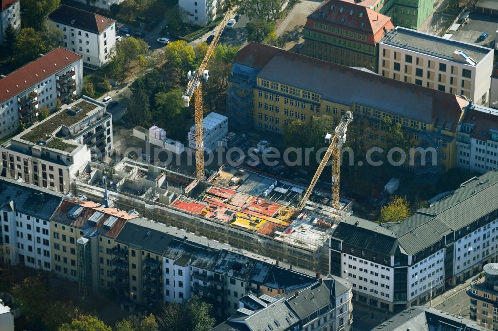 Aerial photograph Dresden - New construction site of the school building of Dr.-Zeigner-Schule on Tieckstrasse in Dresden in the state Saxony, Germany