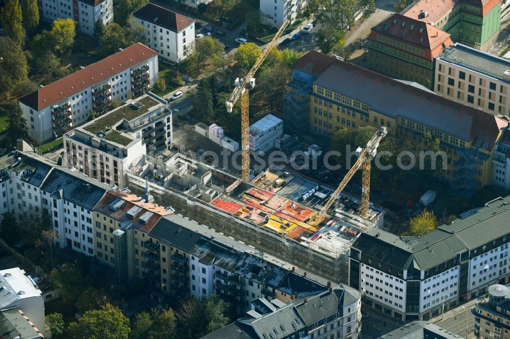 Dresden from above - New construction site of the school building of Dr.-Zeigner-Schule on Tieckstrasse in Dresden in the state Saxony, Germany