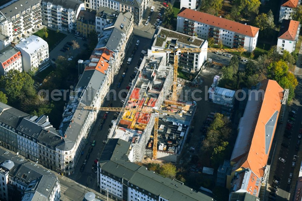 Dresden from the bird's eye view: New construction site of the school building of Dr.-Zeigner-Schule on Tieckstrasse in Dresden in the state Saxony, Germany