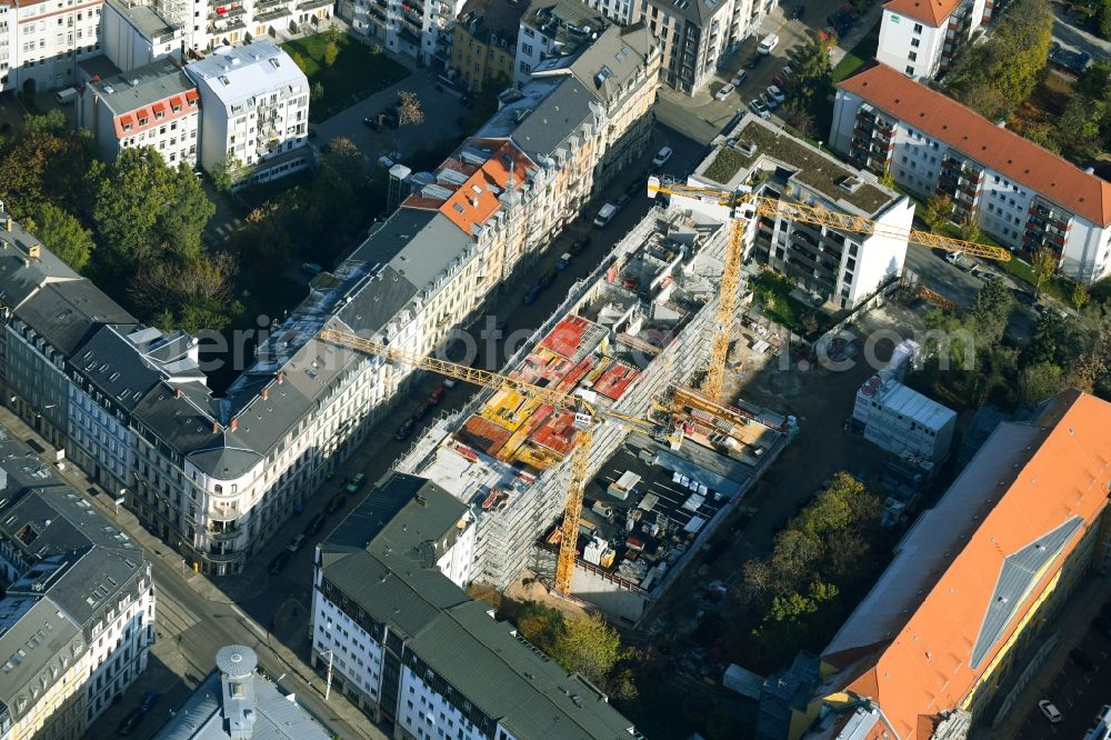 Aerial image Dresden - New construction site of the school building of Dr.-Zeigner-Schule on Tieckstrasse in Dresden in the state Saxony, Germany