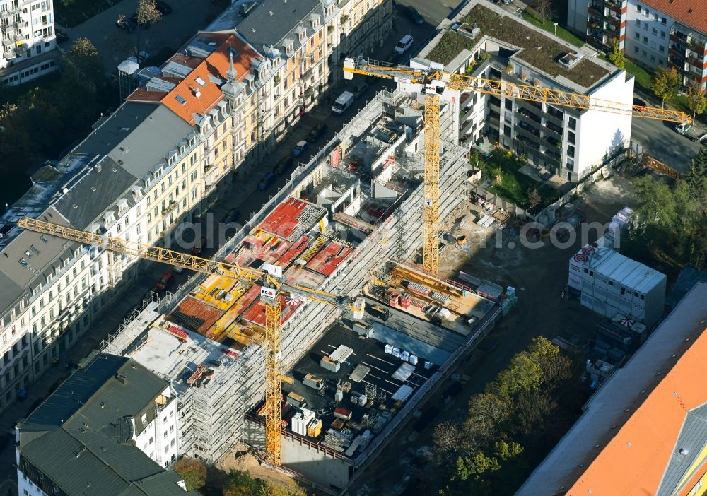 Aerial photograph Dresden - New construction site of the school building of Dr.-Zeigner-Schule on Tieckstrasse in Dresden in the state Saxony, Germany