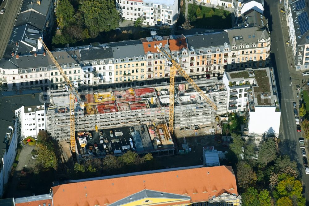 Dresden from the bird's eye view: New construction site of the school building of Dr.-Zeigner-Schule on Tieckstrasse in Dresden in the state Saxony, Germany