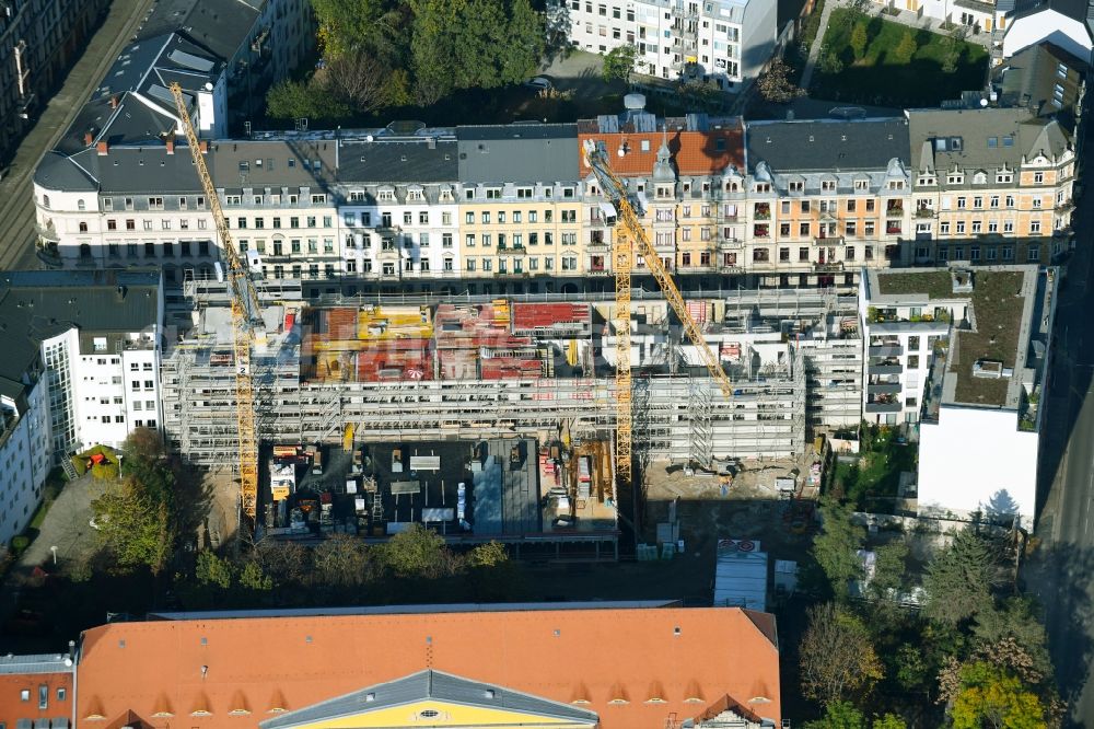 Aerial image Dresden - New construction site of the school building of Dr.-Zeigner-Schule on Tieckstrasse in Dresden in the state Saxony, Germany