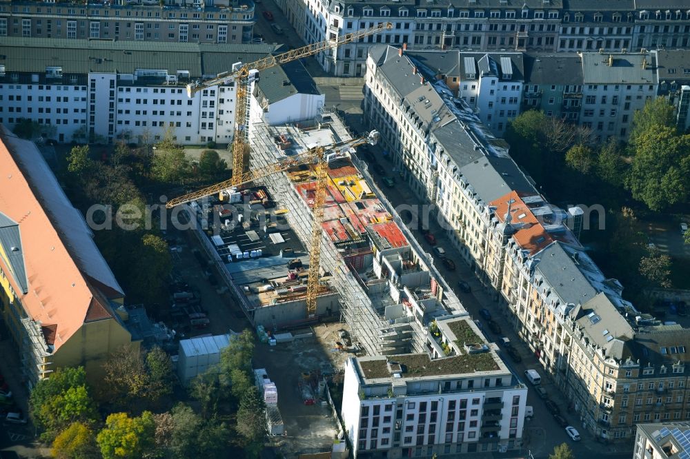 Dresden from the bird's eye view: New construction site of the school building of Dr.-Zeigner-Schule on Tieckstrasse in Dresden in the state Saxony, Germany