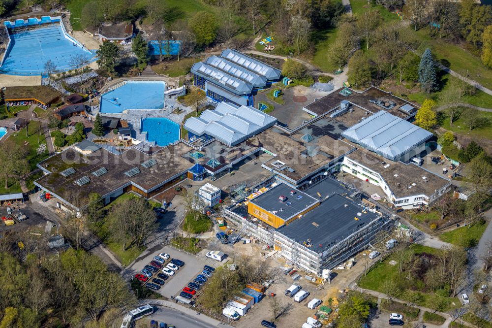 Aerial photograph Dortmund - Construction site for the new building of the indoor swimming pool of Westbad in Revierpark Wischlingen in Dortmund at Ruhrgebiet in the state North Rhine-Westphalia, Germany