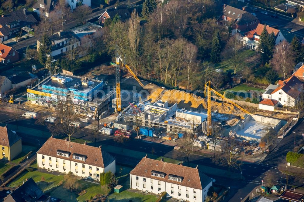 Hamm from the bird's eye view: Construction site to build a new residential complex for Senior citizens planend by the architects EICHHORST+SCHADE in Hamm in the state North Rhine-Westphalia