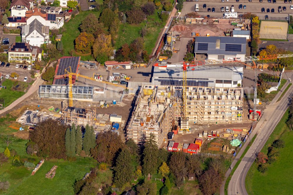 Ettenheim from the bird's eye view: Construction site for the new build retirement home on street Auf den Espen in Ettenheim in the state Baden-Wuerttemberg, Germany