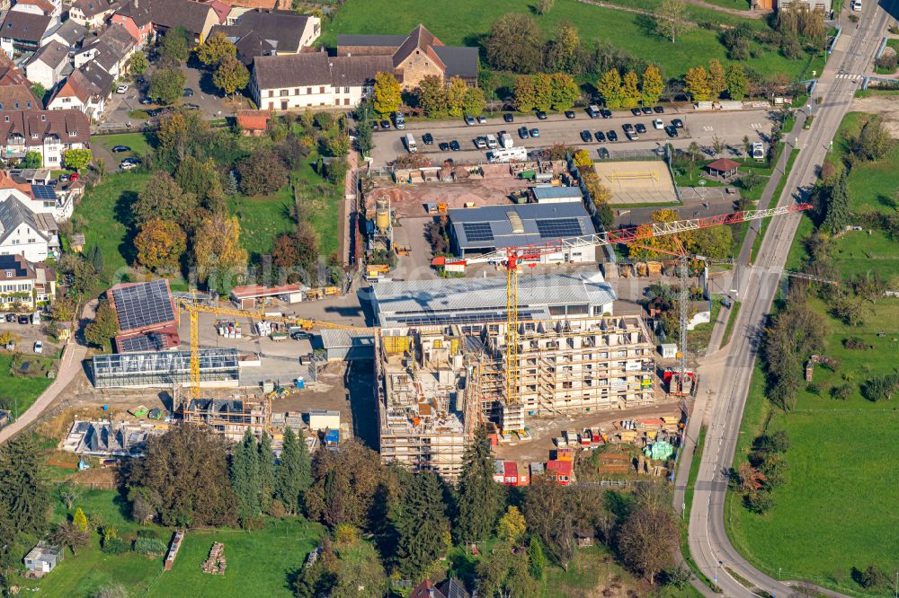 Aerial image Ettenheim - Construction site for the new build retirement home on street Auf den Espen in Ettenheim in the state Baden-Wuerttemberg, Germany