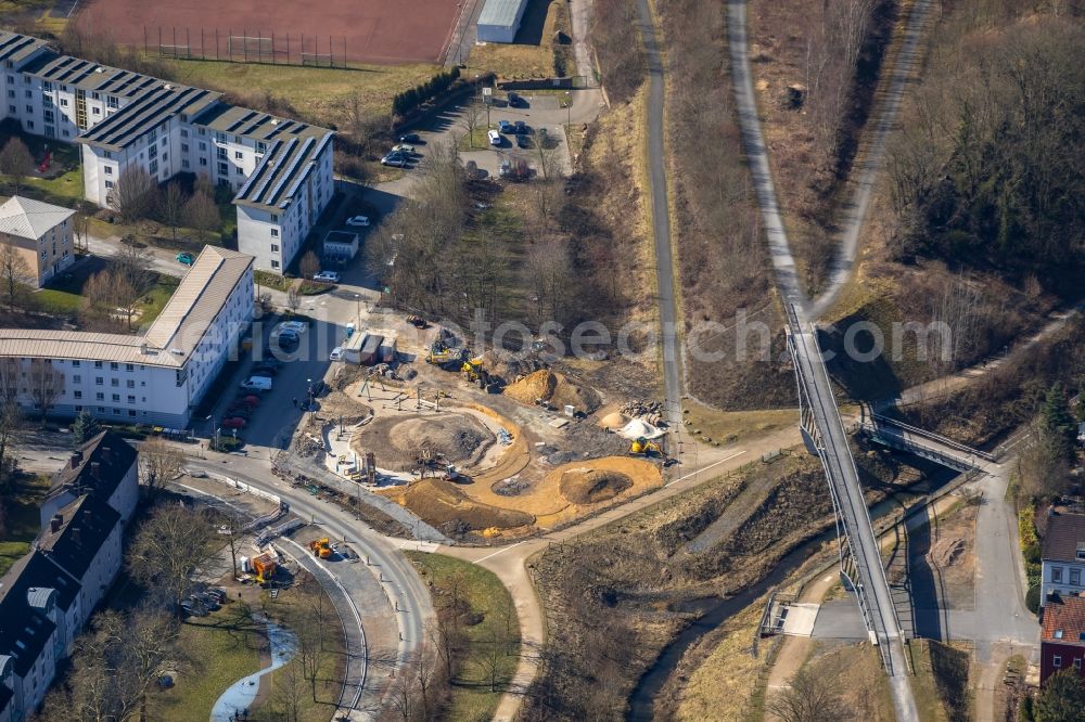 Aerial image Dortmund - Construction site for the new building of Spielplatz Spielplatz Hoetgerpark of EMSCHERGENOSSENSCHAFT on Heinrich-Stephan-Strasse in Dortmund in the state North Rhine-Westphalia, Germany