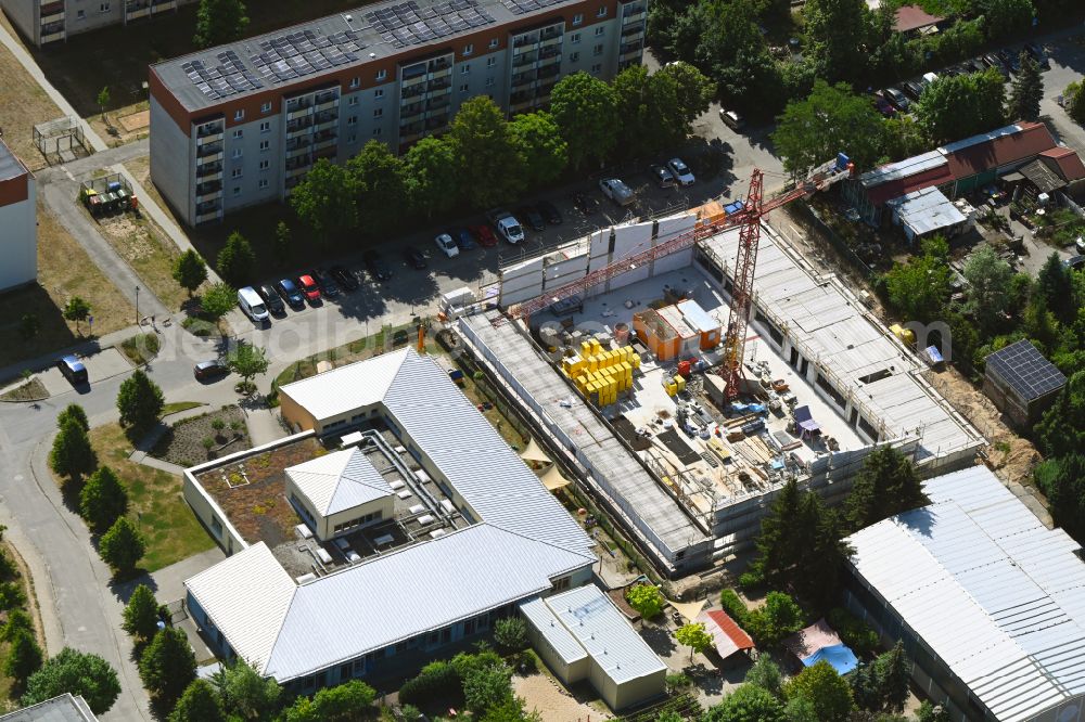 Biesenthal from the bird's eye view: Construction site for the new sports hall on street Schuetzenstrasse in Biesenthal in the state Brandenburg, Germany