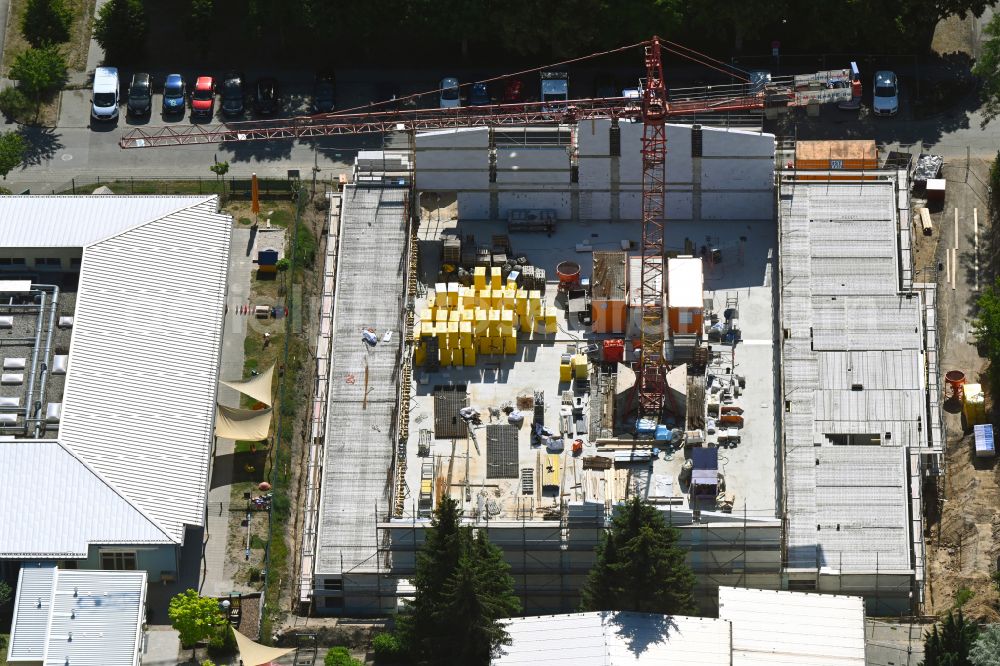 Aerial photograph Biesenthal - Construction site for the new sports hall on street Schuetzenstrasse in Biesenthal in the state Brandenburg, Germany