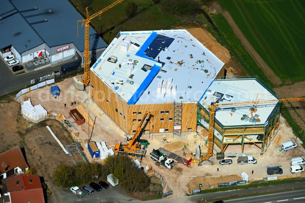 Bubenreuth from above - Construction site for the new sports hall - bouldering hall Frankenjura in Bubenreuth in the state Bavaria, Germany