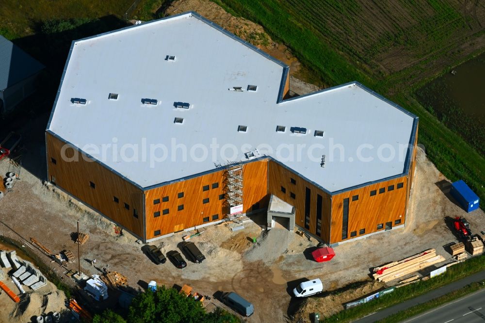 Bubenreuth from above - Construction site for the new sports hall - bouldering hall Frankenjura in Bubenreuth in the state Bavaria, Germany