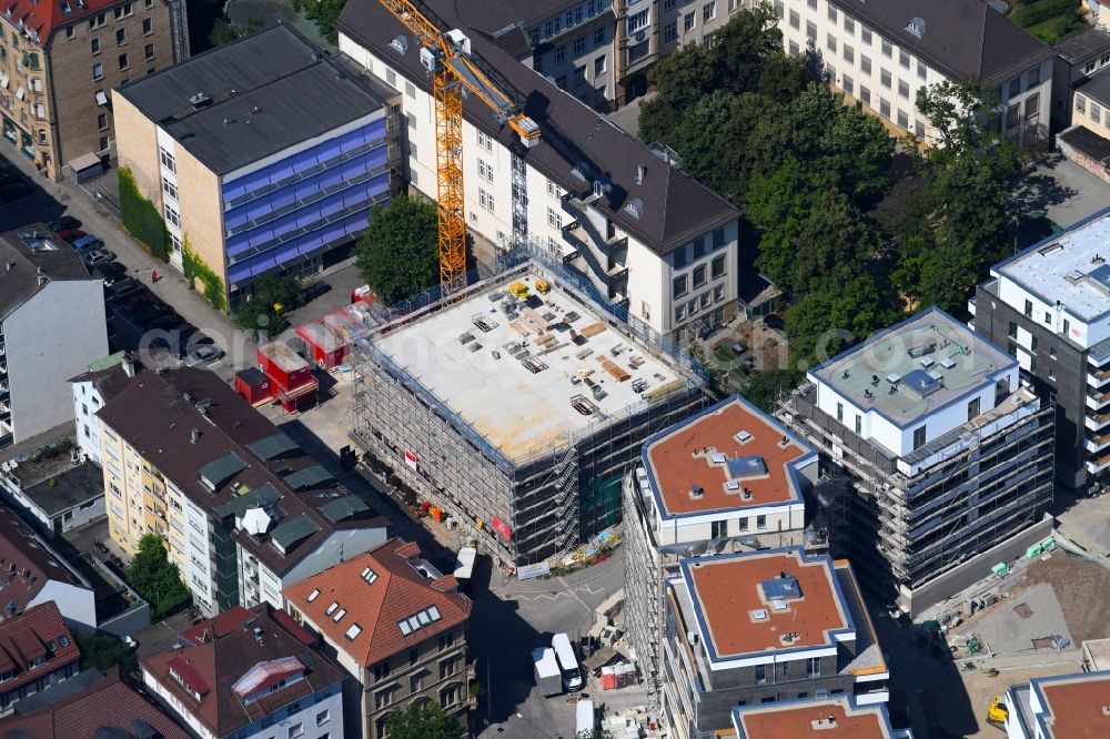 Aerial image Stuttgart - Construction site for the new sports hall Breitscheidstrasse corner Falkertstrasse in Stuttgart in the state Baden-Wurttemberg, Germany