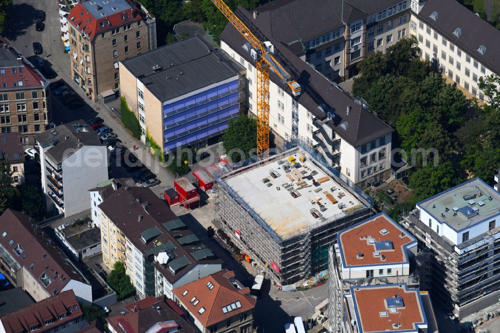 Aerial photograph Stuttgart - Construction site for the new sports hall Breitscheidstrasse corner Falkertstrasse in Stuttgart in the state Baden-Wurttemberg, Germany