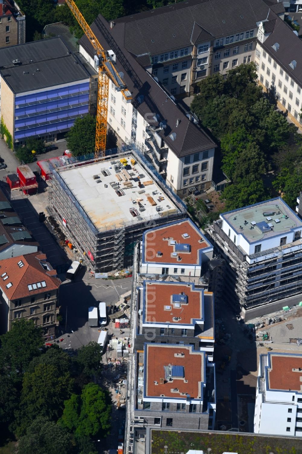 Stuttgart from the bird's eye view: Construction site for the new sports hall Breitscheidstrasse corner Falkertstrasse in Stuttgart in the state Baden-Wurttemberg, Germany