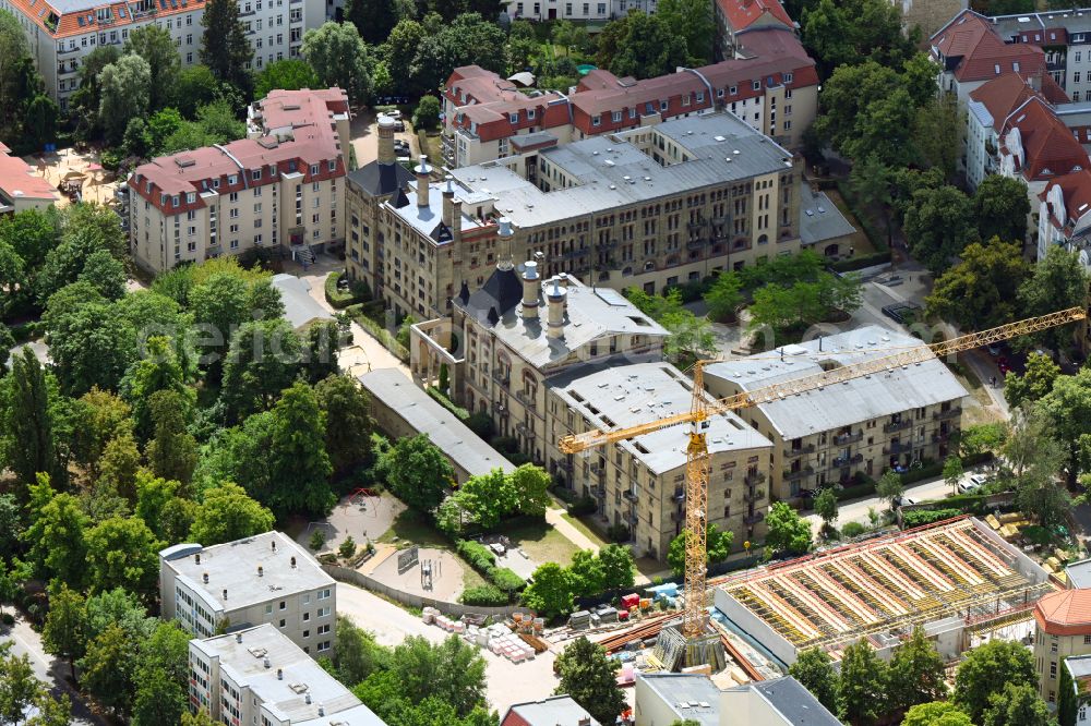 Aerial image Berlin - Construction site for the new sports hall on Neuen Schoenholzer Strasse in the district Pankow in Berlin, Germany