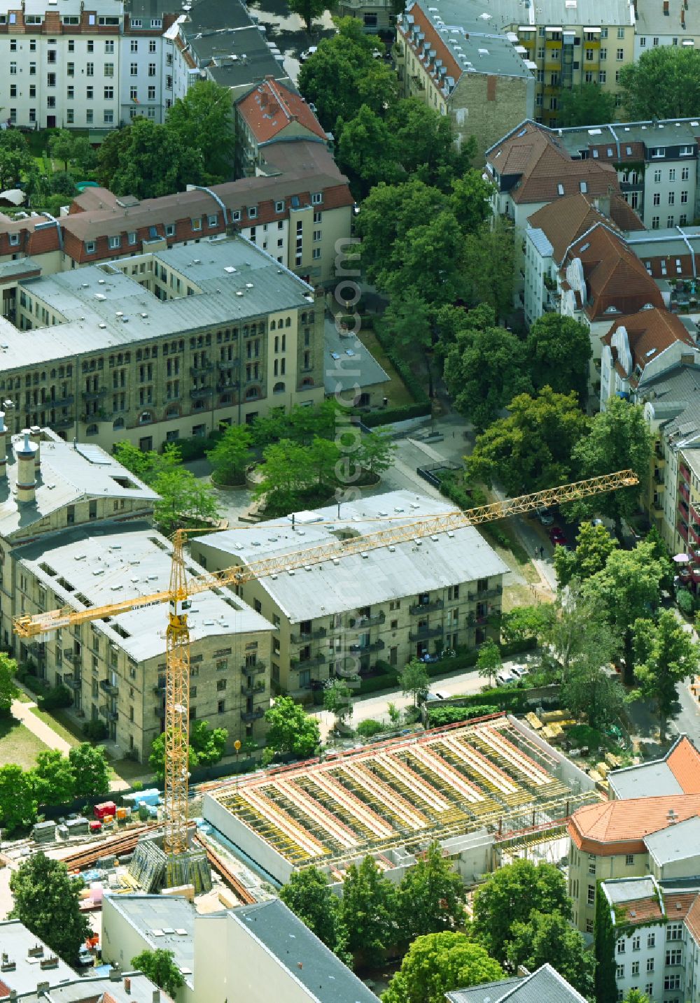 Aerial photograph Berlin - Construction site for the new sports hall on Neuen Schoenholzer Strasse in the district Pankow in Berlin, Germany