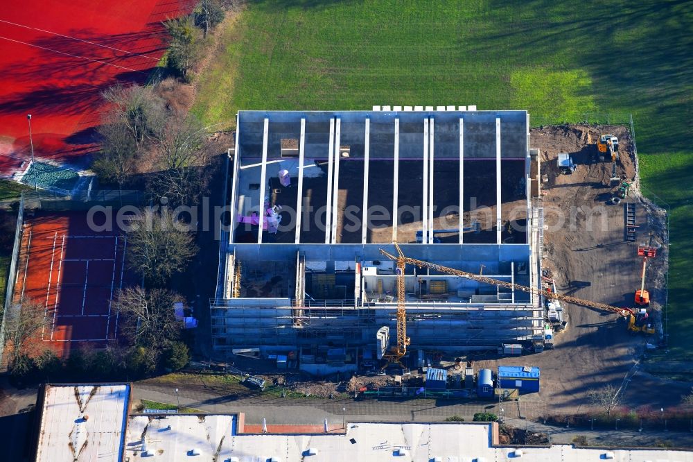 Aerial photograph Kassel - Construction site for the new sports hall Drei-Felof-Sporthalle (TASK-Halle) on Gelaende of Universitaet Kassel on Damaschkestrasse in Kassel in the state Hesse, Germany