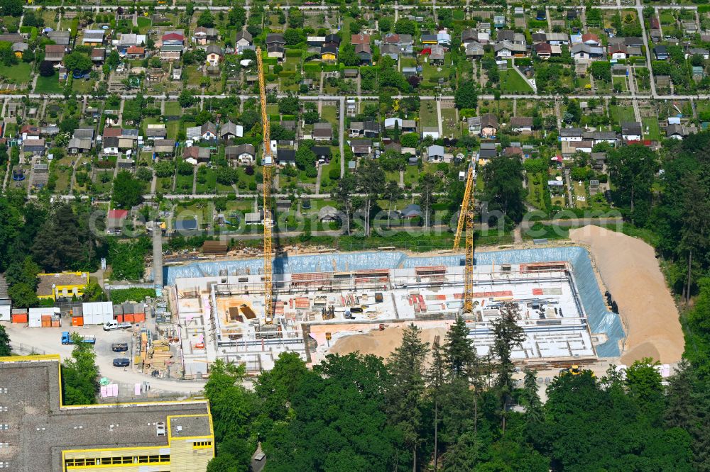 Aerial image Karlsruhe - Construction site for the new construction of the gym and sports hall - three-field sports hall at the Engelbert-Bohn-School on street Joachim-Kurzaj-Weg in the district Oberreut in Karlsruhe in the state Baden-Wuerttemberg, Germany