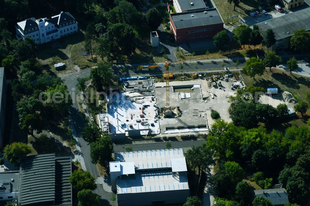 Potsdam from above - Construction site for the new sports hall on corner Olympischer Weg in Potsdam in the state Brandenburg, Germany